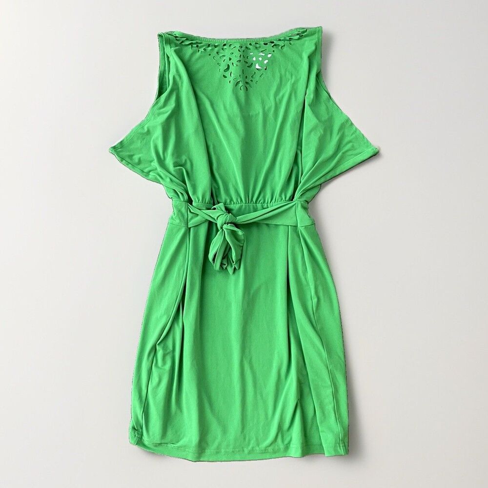 Jessica Simpson Green Cold Shoulder Mini Dress Size S Laser Cut Stretch